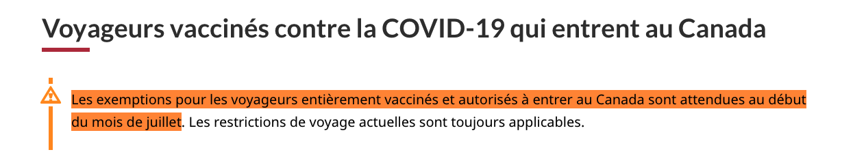 vaccination obligatoire voyage canada